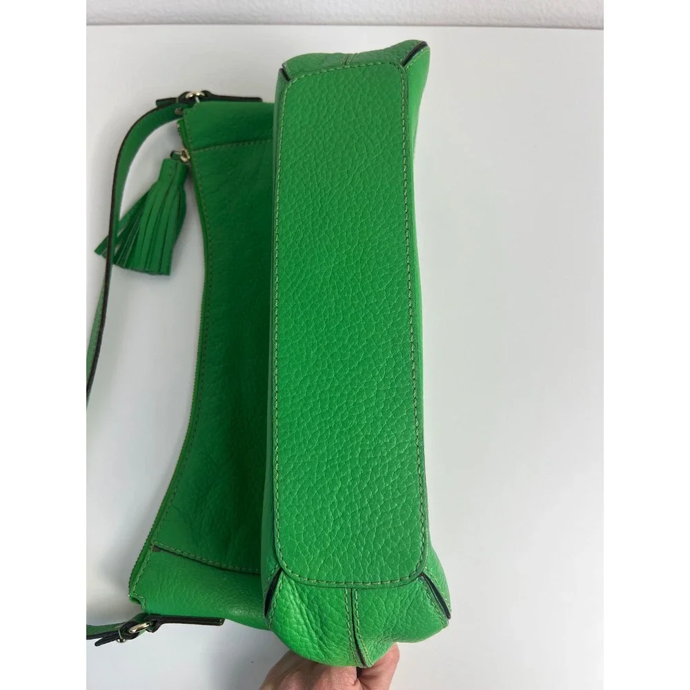 Kate Spade Green Pebbled Leather Tassel Shoulder Hobo Bag Purse Y2K Color‎ Pop
